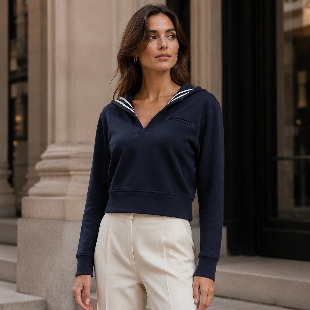 Rare Rag & Bone Convertible Sailor Hood Wool Crop Pullover Navy Star Stripe New